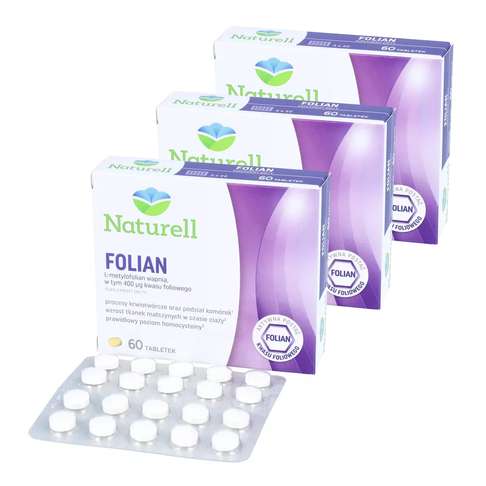 Zestaw: 3 x naturell folian, 60 tabletek