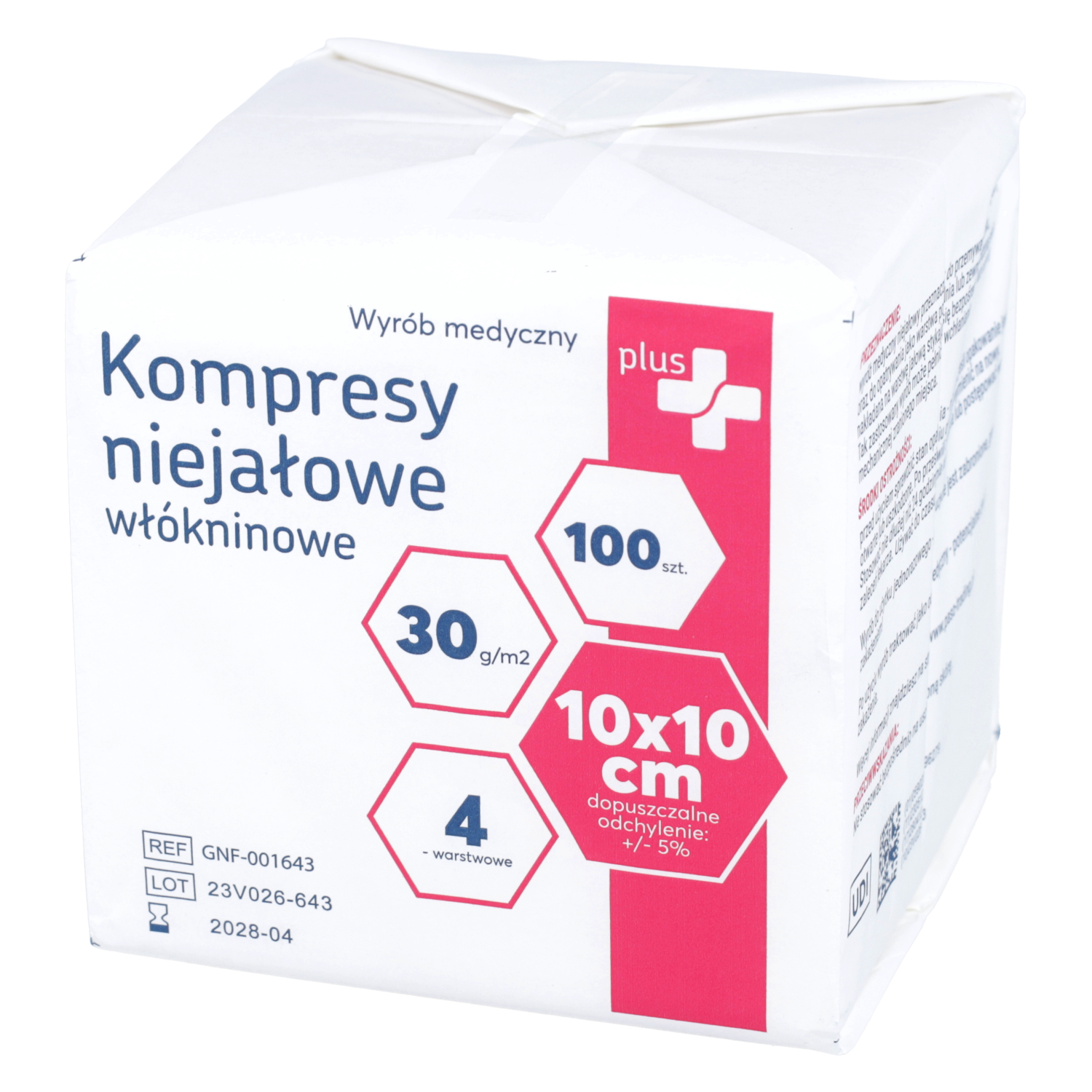 Zdrowe korzyści - plus+ kompresy niejałowe włókninowe, 10 cm x 10 cm, 100 sztuk