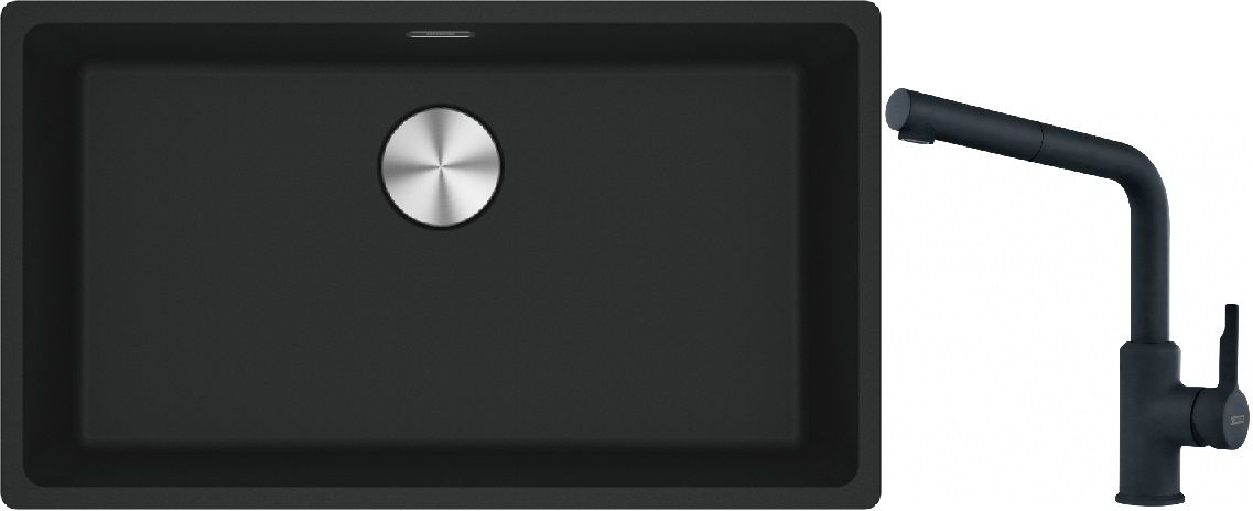 Franke Maris MRG 110-72 zlewozmywak 72x40 cm Fragranite czarny mat z baterią kuchenną Urban czarny mat (1250687260, 1150627523)