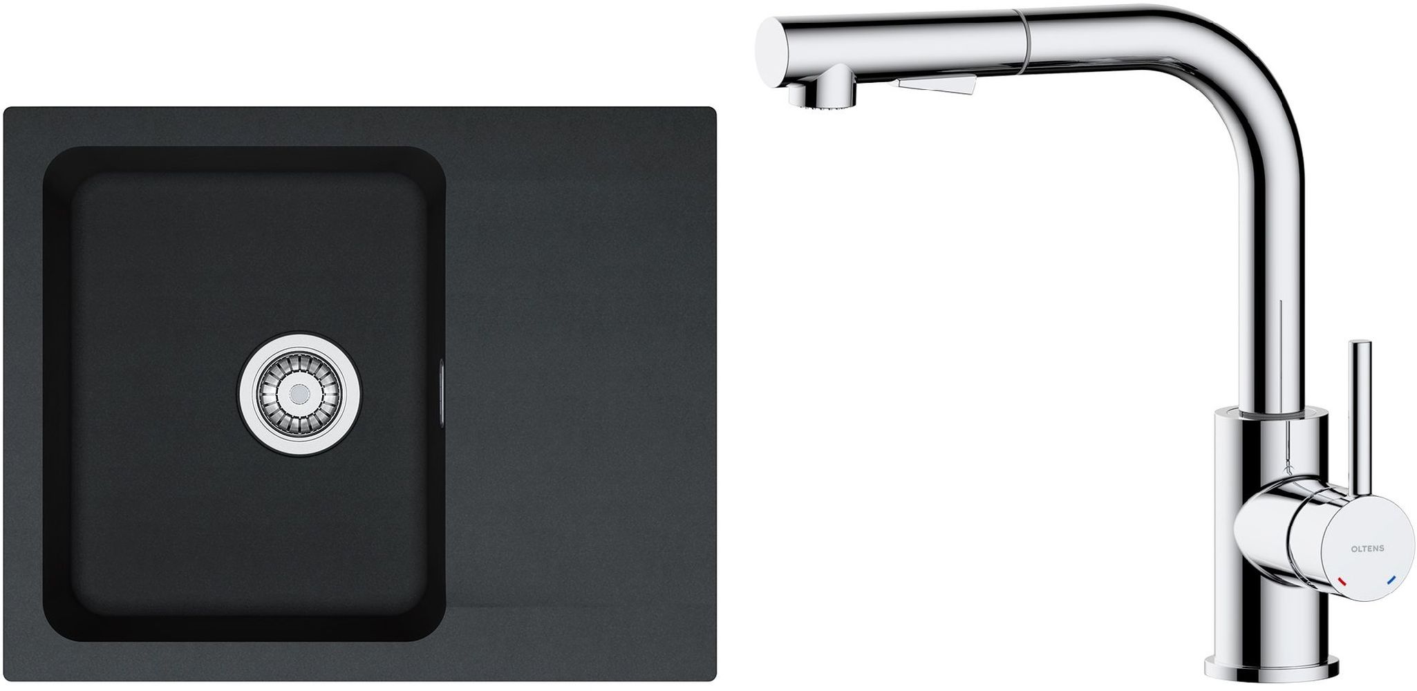 Zestaw Franke Orion OID 611-62 zlewozmywak 62x50 cm z baterią kuchenną Oltens Myvat onyx/chrom (1140286441, 35205100) - Wysyłka w 24h