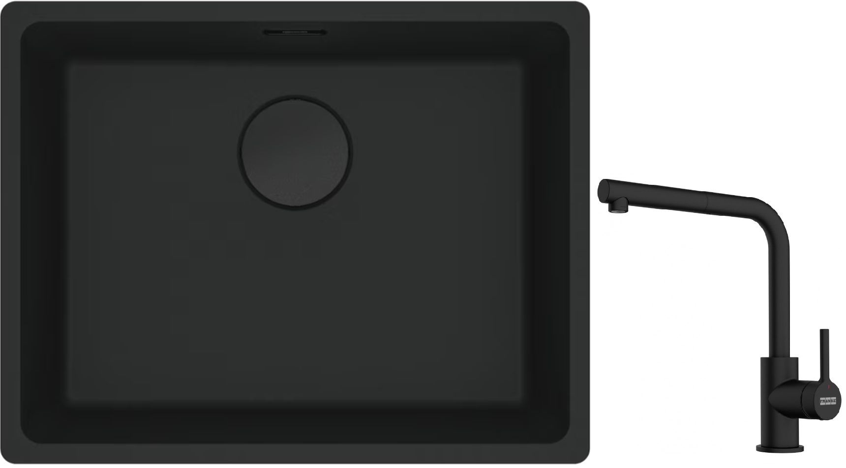 Franke Maris MRG 110-52 zlewozmywak 52x40 cm Fragranite czarny mat z baterią kuchenną Lina czarny mat (1250697759, 1150712435)