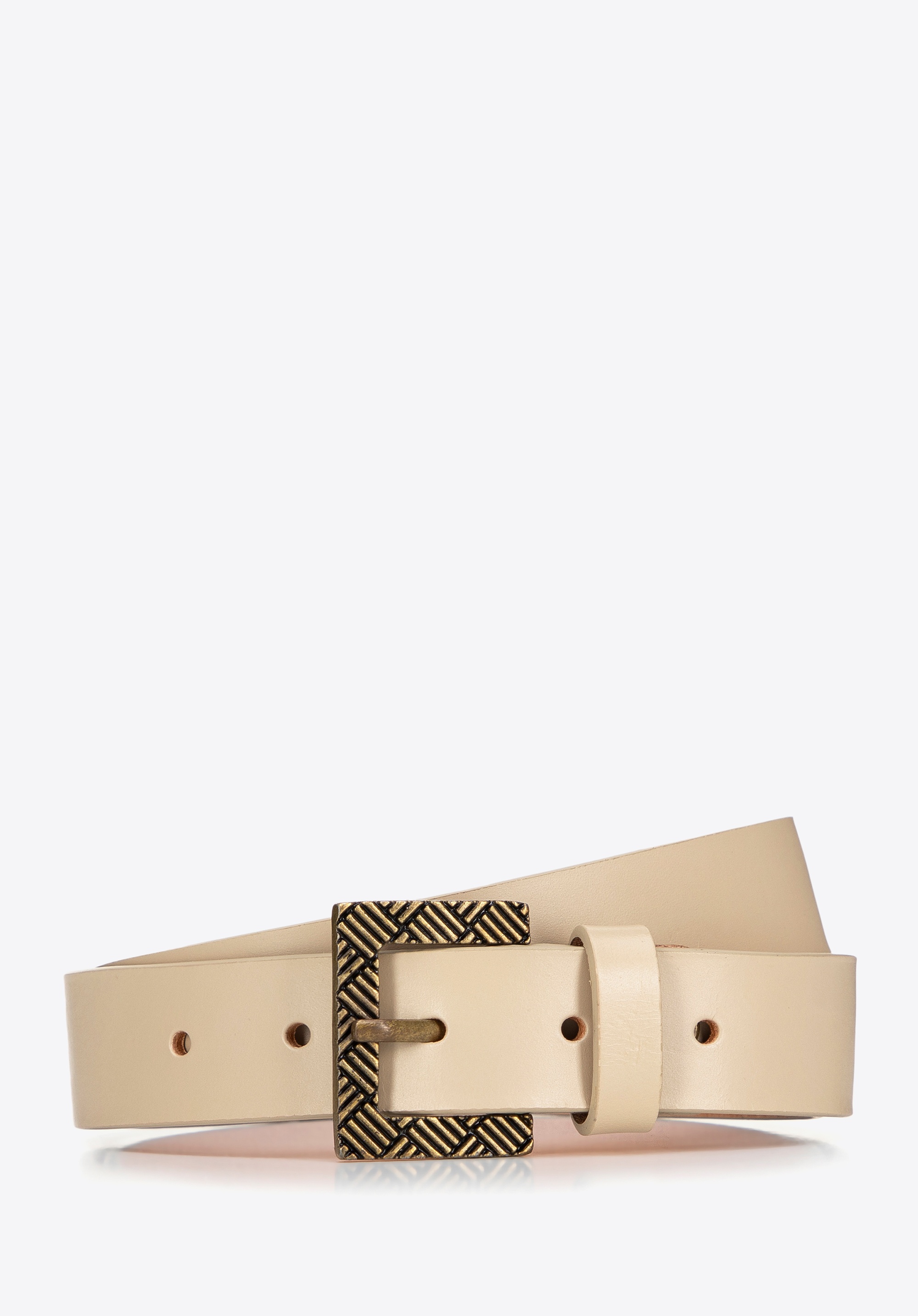 Damski pasek skórzany z kontrastową klamrą beżowy