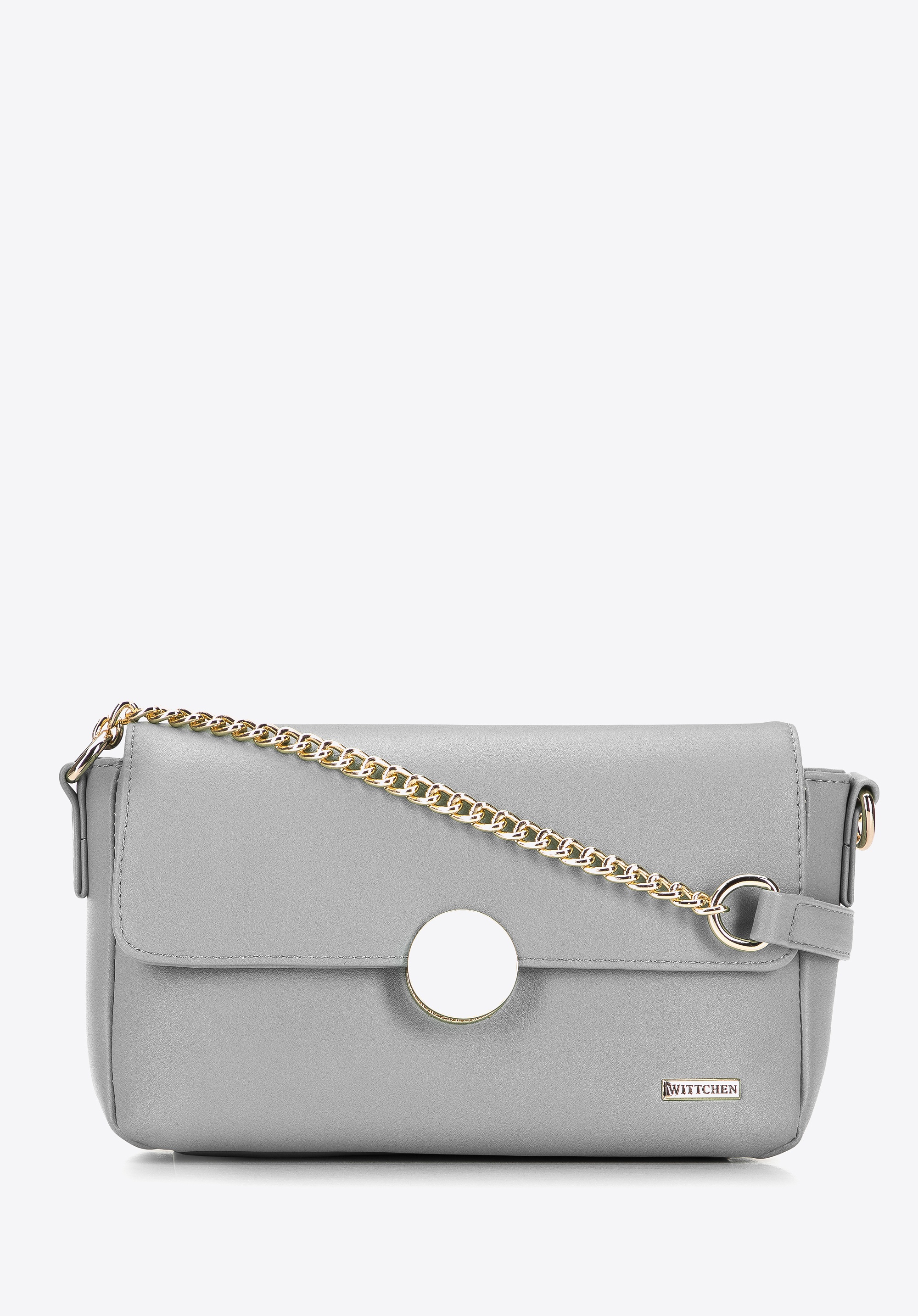 Damska listonoszka z ekoskóry z okrągłą klamrą szara