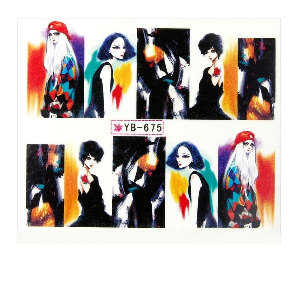 Naklejki wodne do paznokci arkusz 6,5 x 5,5 cm na 10 palców yb Nr 675