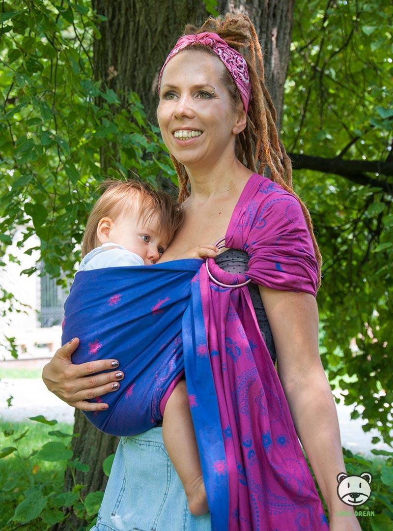 Chusta do noszenia dzieci LUNA PINK RING - 100% Bawełna, chusta kółkowa, rozmiar: 2,1 m, splot żakardowy