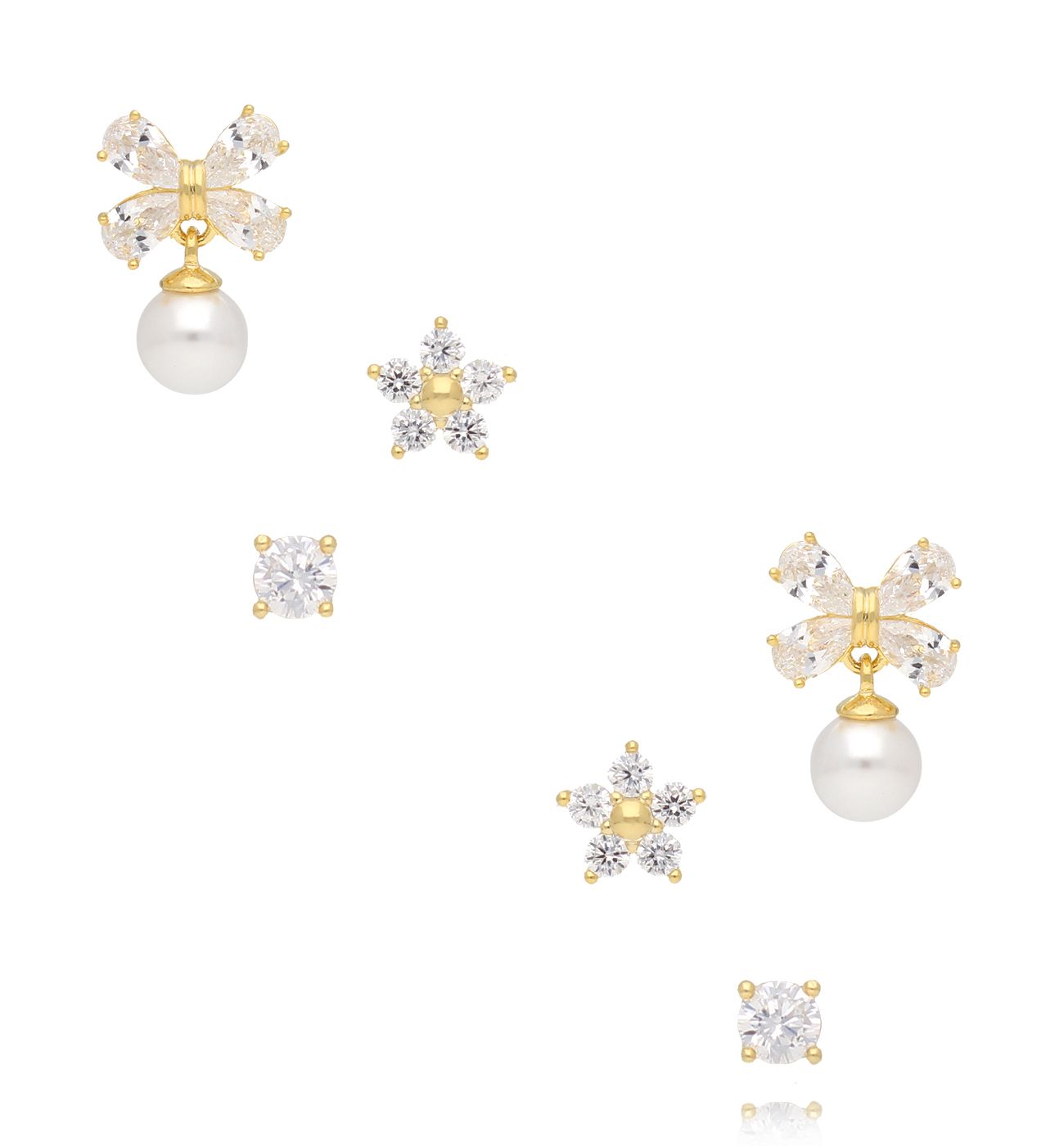 Zestaw kolczyków – kokardka z perłą, gwiazdka i klasyczna cyrkonia KSS1995