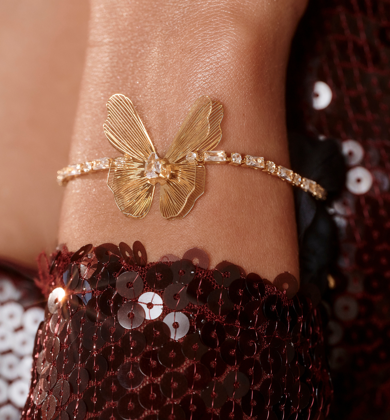 Bransoletka złota z motylem i cyrkoniami BGA0001