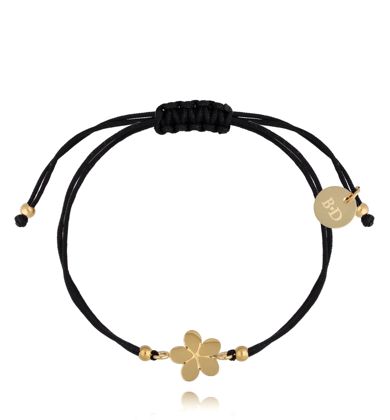 Bransoletka złota z czarnym sznurkiem i kwiatuszkiem Fuga BGL0687