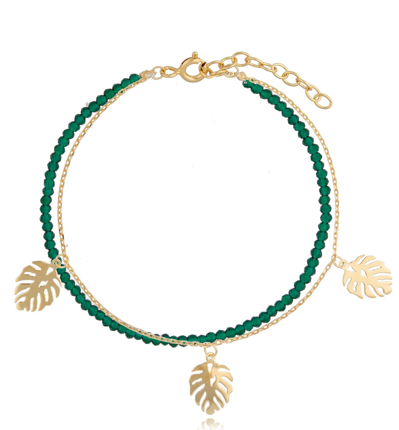 Bransoletka z zielonymi onyksami i liściami monstery Green Valley BSE0120