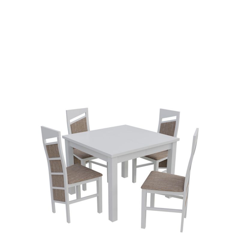 Zestaw RO33 MIRJAN 24 Stół rozkładany S28 90x90/240 + 4 krzesła K61 biały + jasny brąz 1 kpl.