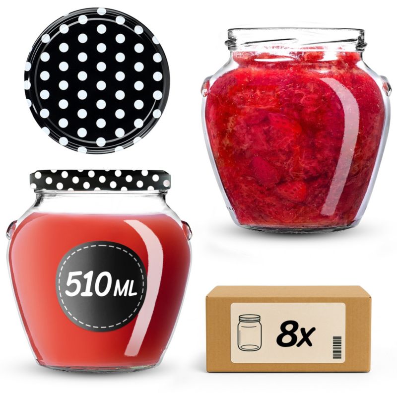 Słoiki na przetwory KADAX 510ml + wieczka "Czarny groszek" 82mm 8szt.
