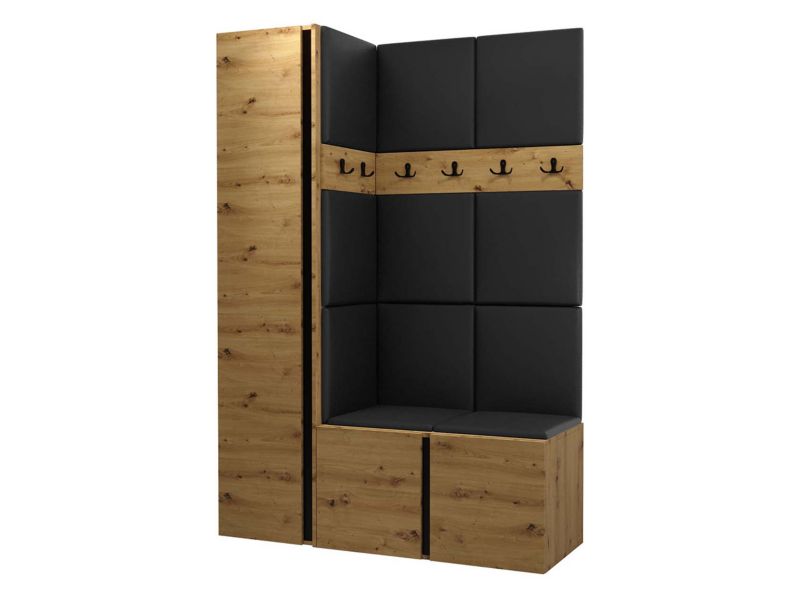 Garderoba MIRJAN 24 Orion IX dąb artisan/czarny + czarna ekoskóra 1 kpl.