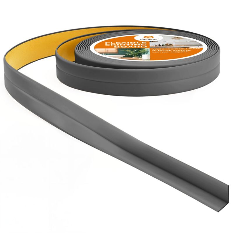 Listwa wykończeniowa QUEST PCV 10x10 mm na taśmie piankowej, mocna elastyczna, miękka taśma dekoracyjna, grafit, 5 m
