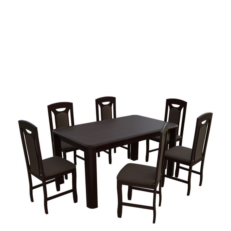 Zestaw RO01 MIRJAN 24 Stół rozkładany S01 90x150/230 + 6 krzeseł K34 orzech + gorzka czekolada 1 kpl.