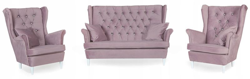 Zestaw wypoczynkowy uszak do salonu sofa fotele Family Meble Gaja pudrowy róż 1szt