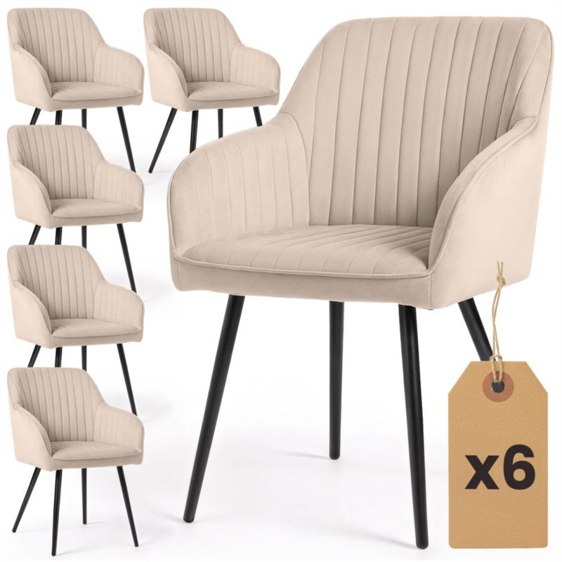 Welurowe krzesło tapicerowane z przeszyciami AKORD Beżowe FLORENCE Czarne nogi 6 szt.