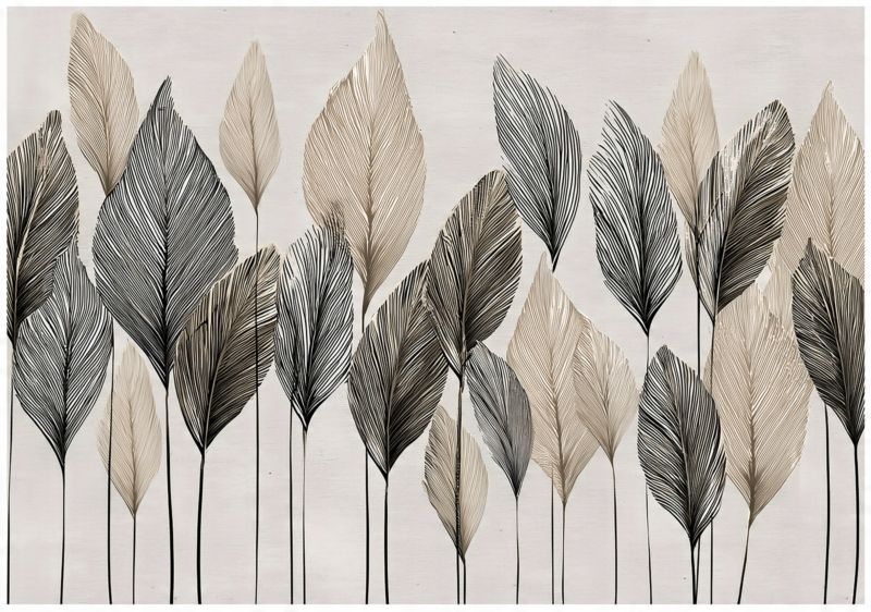 Fototapeta Liście Beżowe Boho Beton WALLARENA 350x250 cm Tapeta Do Sypialni Salonu Kuchni 1 szt.