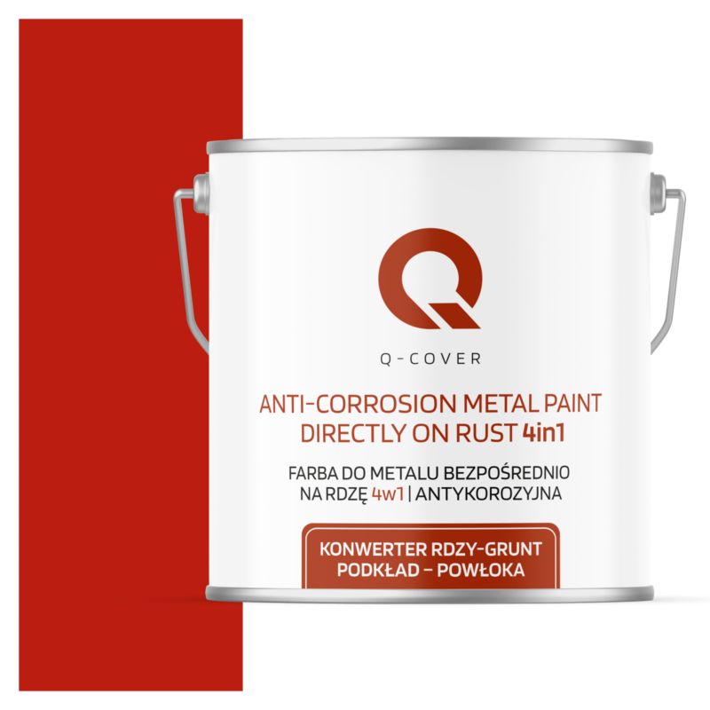 Farba do Metalu Prosto na Rdzę 4w1 Q-Cover Czerwony RAL3020 Satyna 5L