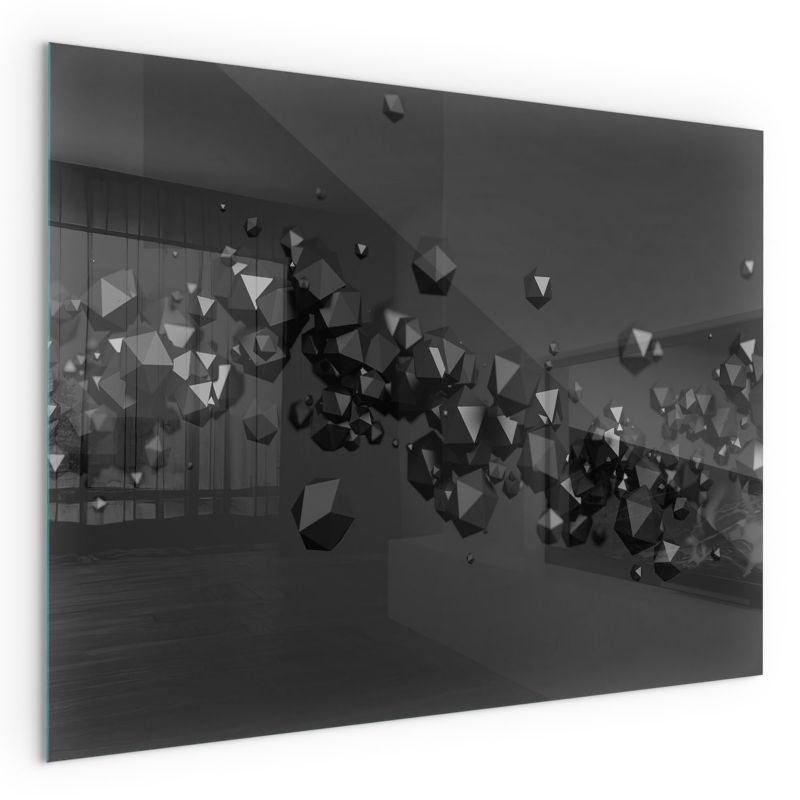 Szklana Podkładka Pod Kominek Prostokąt Wallfluent 80x60 cm Abstrakcyjne bryłowe formy 1 szt.