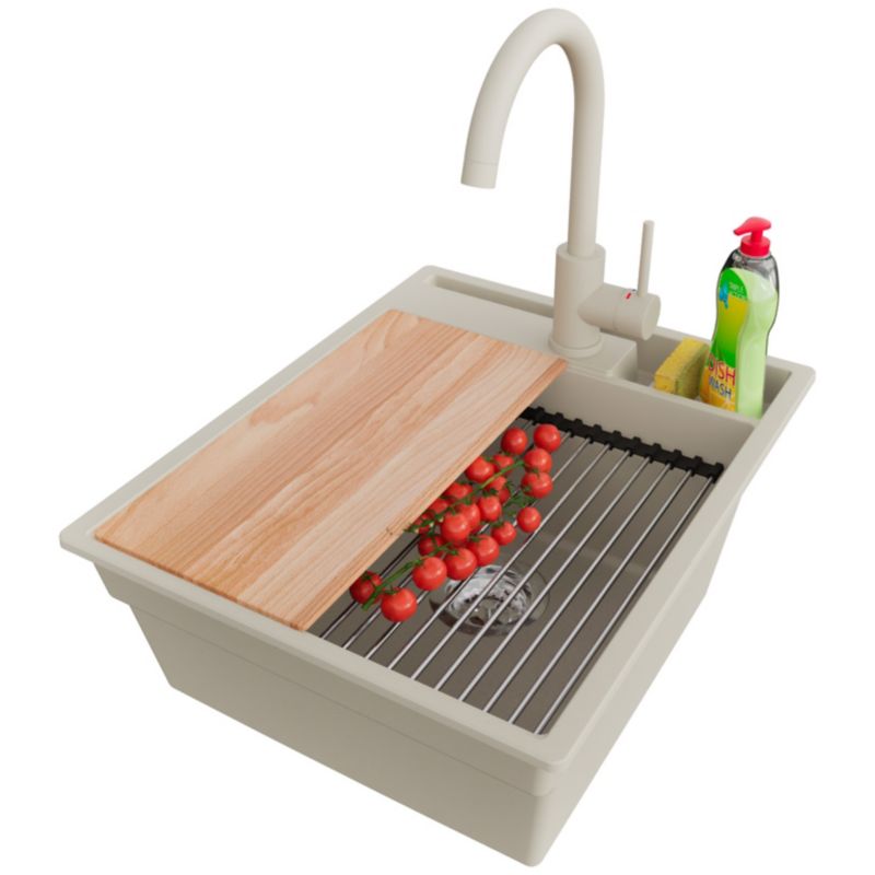 Zlewozmywak Granitowy Oslo Pocket PRIMAGRAN Nablatowy 43x53cm, Beżowy + Bateria + Syfon + Akcesorium, S104, 1 szt.