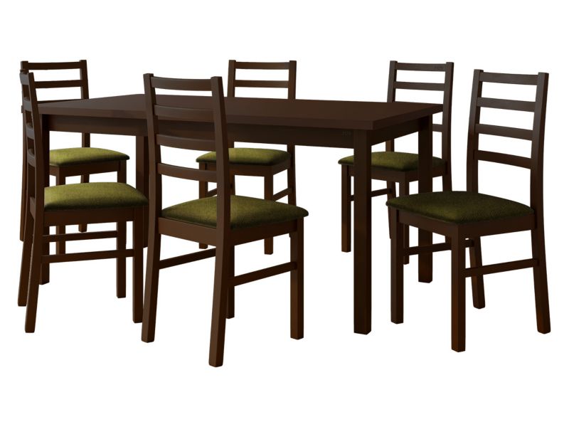 Zestaw DR02 MIRJAN 24 Stół rozkładany Modena II 90x160/200 + 6 krzeseł Nilo 8 orzech + ciemnozielona tapicerka 1 kpl.