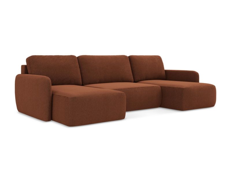 Sofa panoramiczna z funkcją spania LaMiaSofa CORLE z tkaniny strukturalnej 290x148 cm terakota 1 szt.