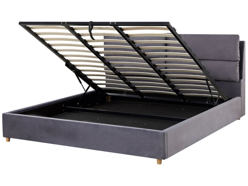 Łóżko z pojemnikiem welurowe 180 x 200 cm szare Batilly 1 szt.