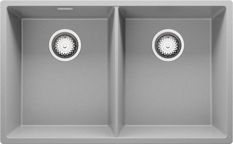 Zlewozmywak Londyn Slim Twin PRIMAGRAN Nablatowy 76x47cm do szafki od 80cm, Szary + Syfon, S005, 1 szt.