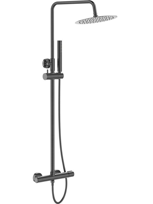 Zestaw prysznicowy Laveo Pretto ścienny grafitowy z deszczownicą i baterią 1 szt.