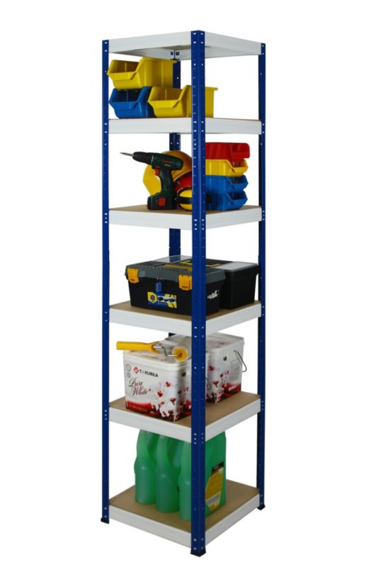 Regał metalowy MODO24 magazynowy niebiesko-biały helios 213x45x45cm 6 półek po 175 kg 1 szt.