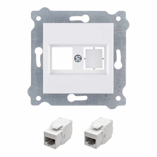 Gniazdo Komputerowe EXEN Podwójne 2xRJ45 kat.5e (Biały wtyk) UTP Biały kpl