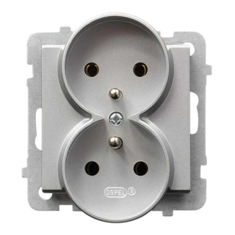 Gniazdo Podwójne 2X Ospel Srebro Mat z Uziemieniem 1 szt.