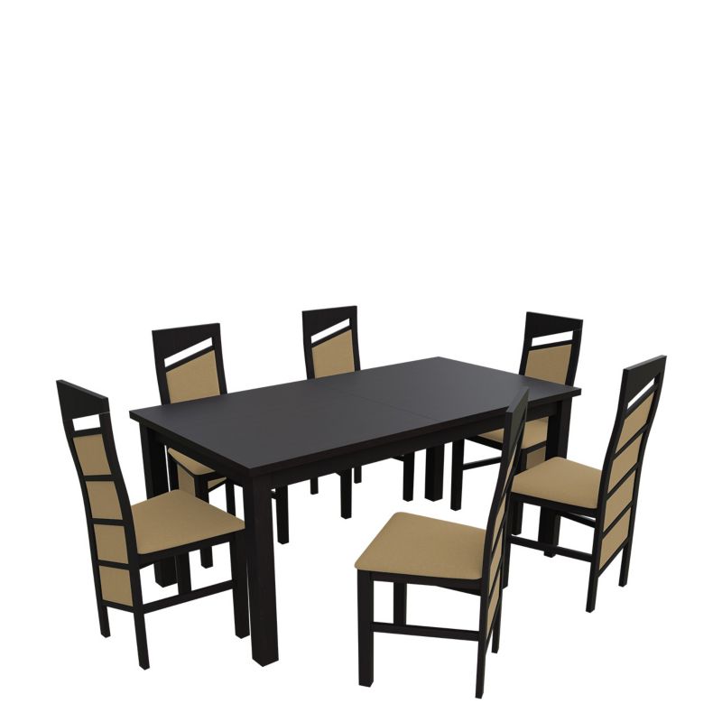 Zestaw RO19 MIRJAN 24 Stół rozkładany S18-L 80x160/200 + 6 krzeseł K61 wenge + piaskowy 1 kpl.