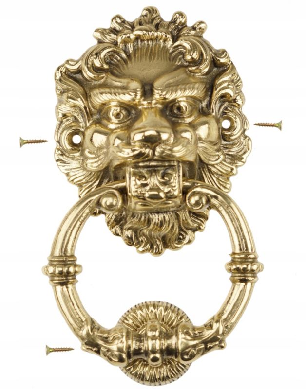 Kołatka FEINZ Do Drzwi Drzwiowa Mosiężna Lew Duży Złoto 1 szt.