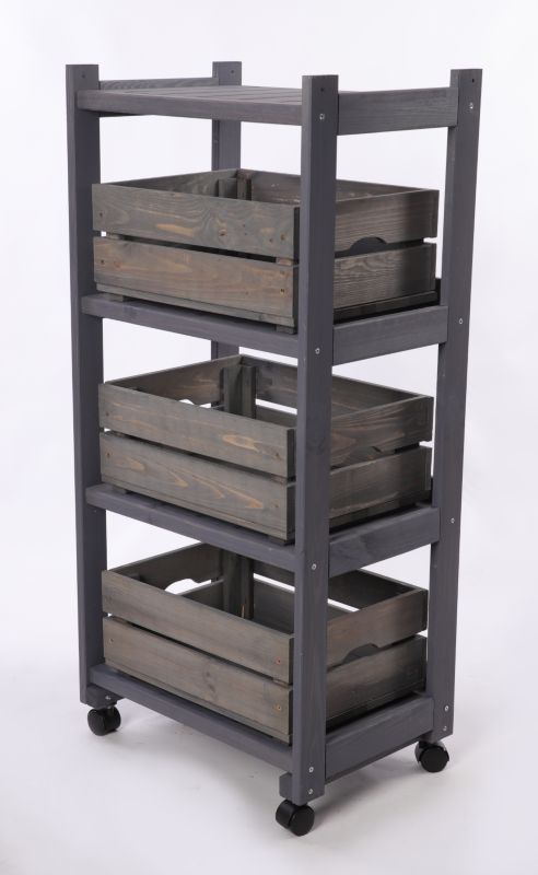Regał drewniany na kółkach MODO24 3 skrzynki w zestawie kolor szary 1 szt.