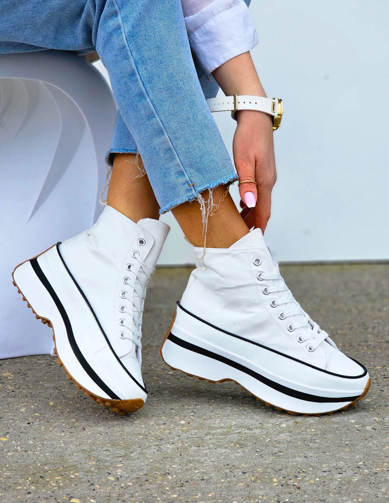 Białe Trampki z wysoką Cholewką Na Platformie Renei