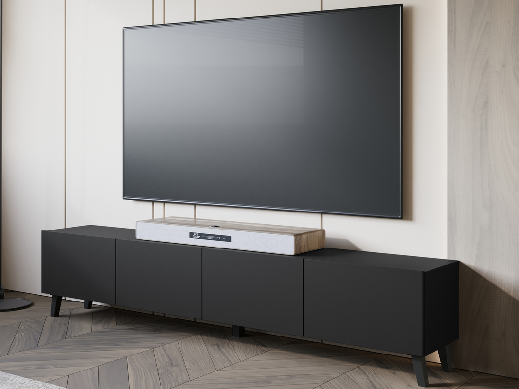 Czarna szafka RTV 190 cm na nóżkach do salonu PUNES