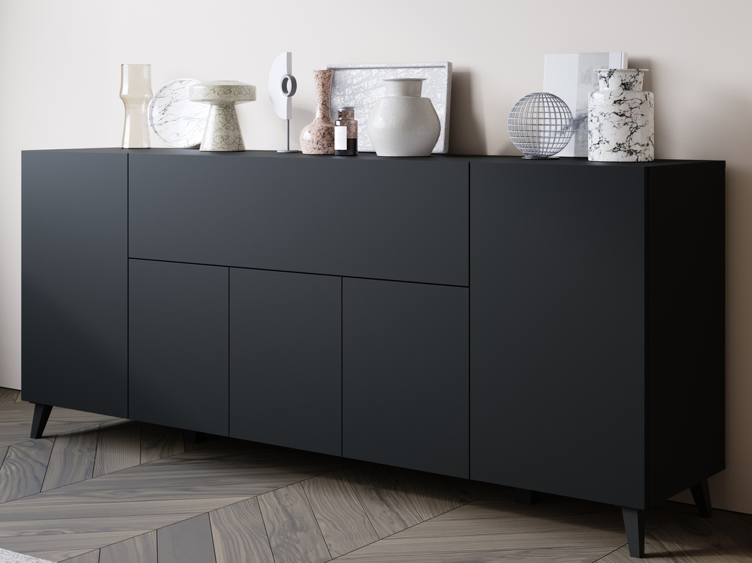 Duża czarna komoda 180 cm na nóżkach do salonu PUNES