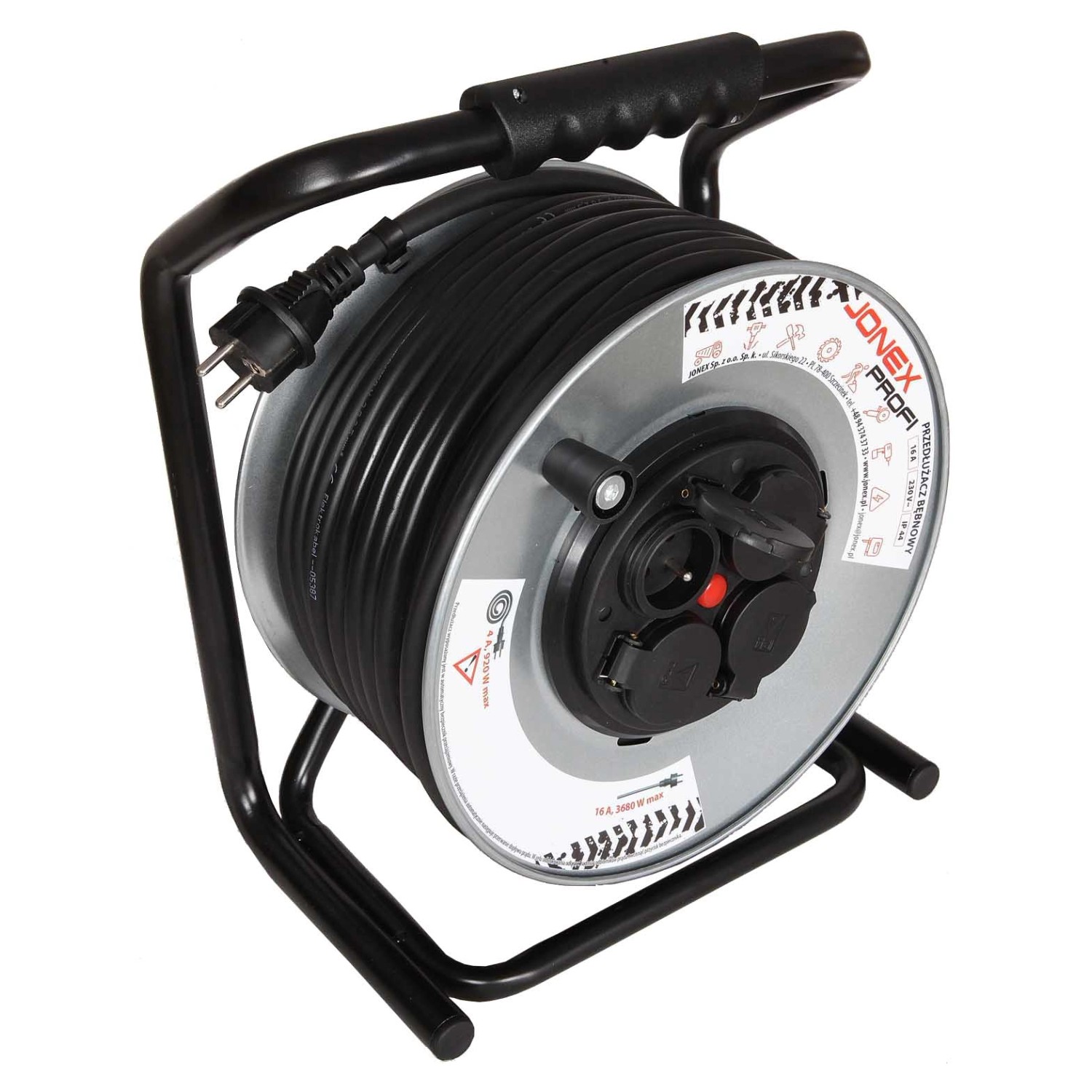 Jonex Przedłużacz bębnowy 4x2P+Z IP44 50 m. czarny