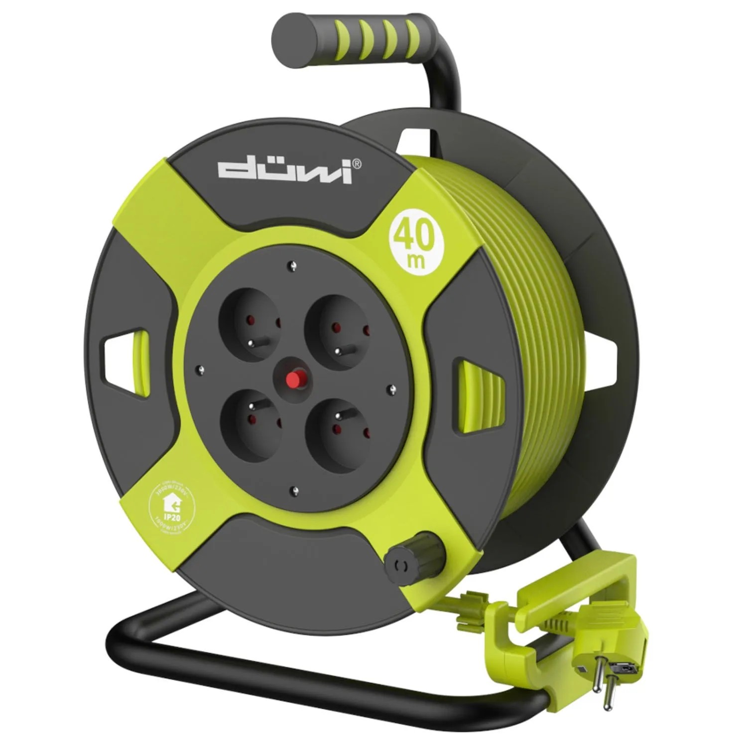 Düwi Przedłużacz bębnowy 4-gniazdowy 2P+Z 3x1,5 mm2 limonkowo-czarny 40 m