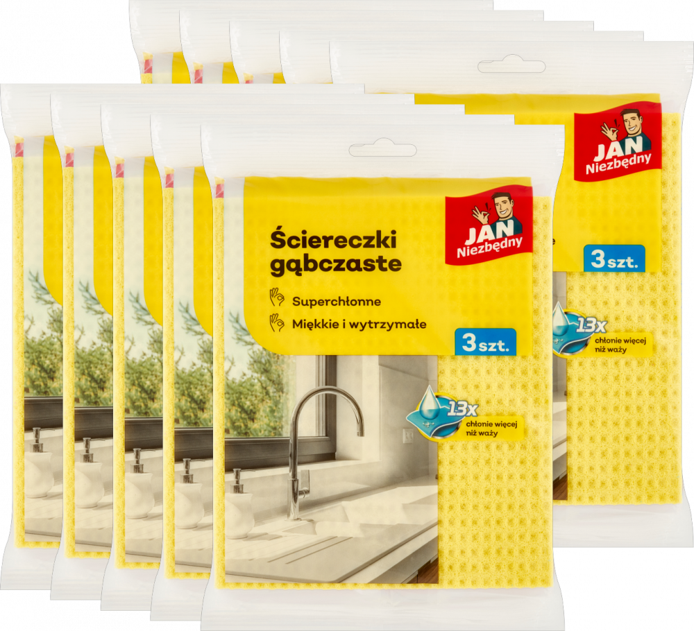 10x Zmywak gąbczasty Jan Niezbędny, 3 sztuki, mix kolorów