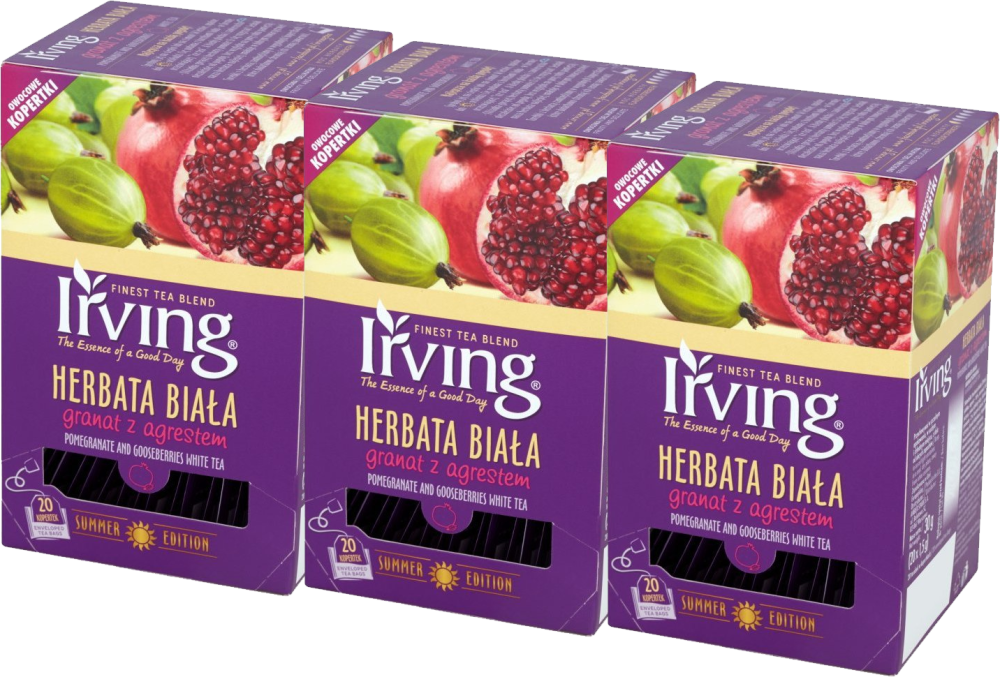 3x Herbata biała smakowa w kopertach Irving, granat z agrestem, 20sztuk x 1.5g