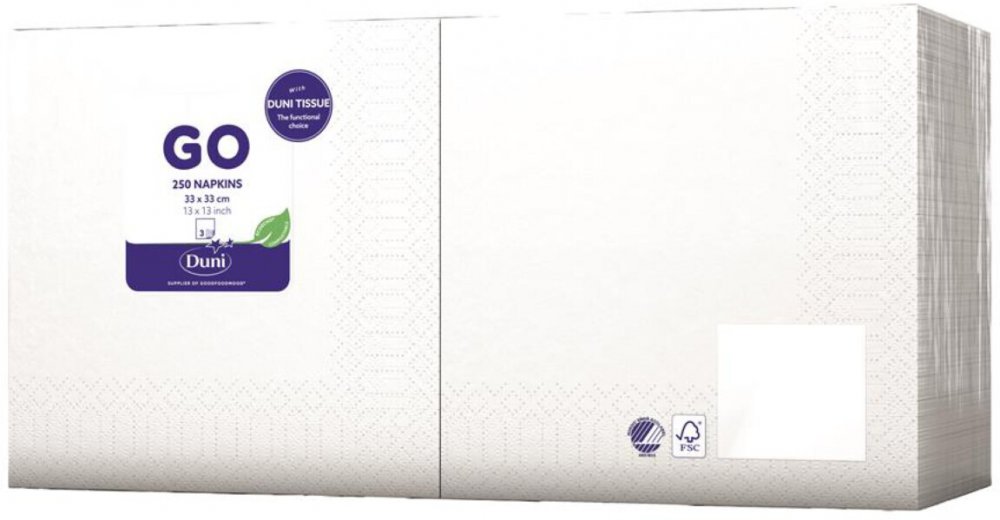 Serwetki gastronomiczne Duni, 33x33cm, 3-warstwowe, 250 sztuk, biały