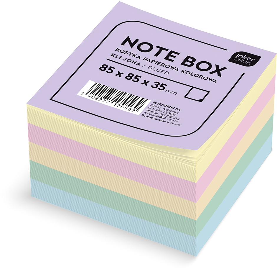 Karteczki do notatek Interdruk, klejone, 85x85x35mm, 350 kartek, mix kolorów