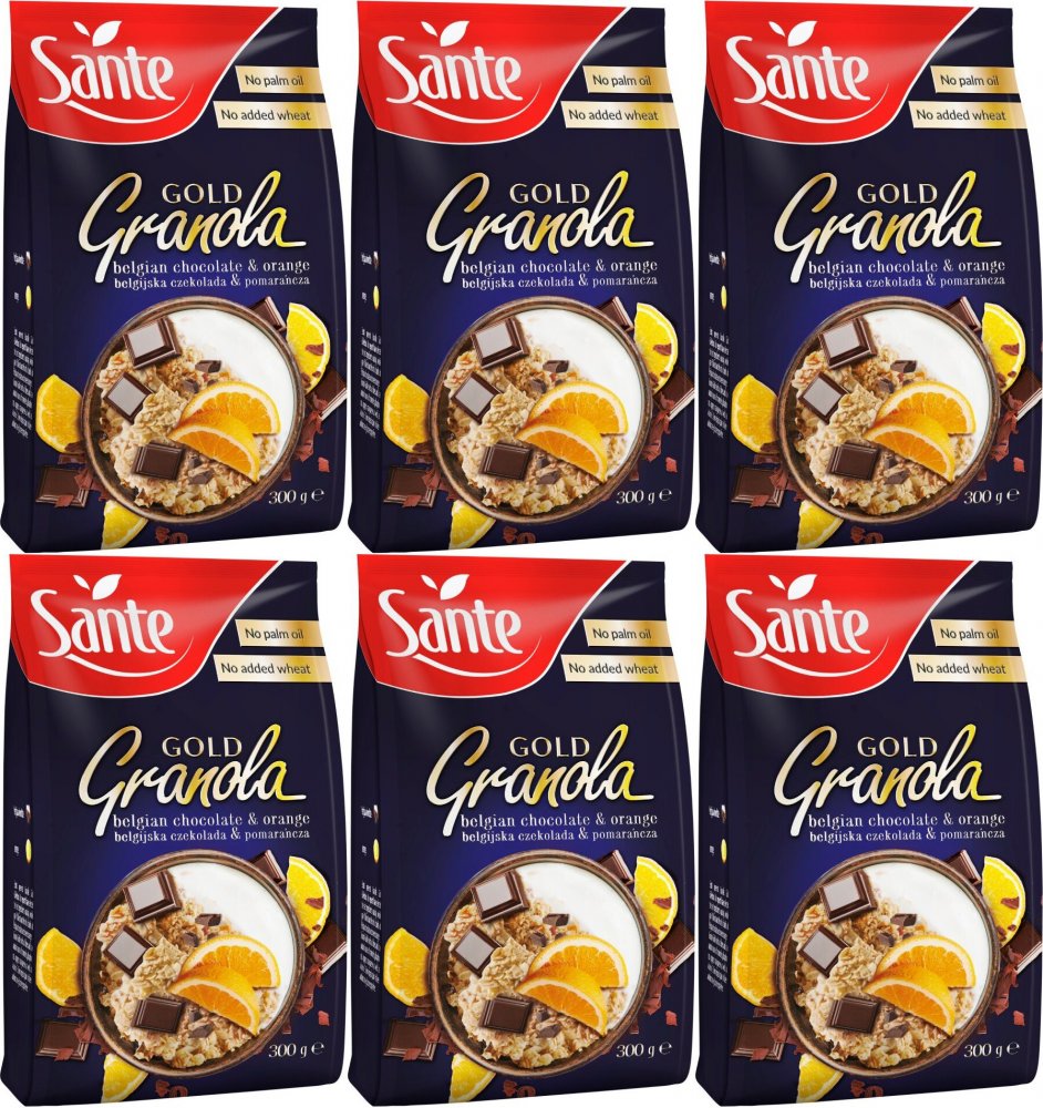 6x Granola Sante Gold, czekolada i pomarańcza, 300g