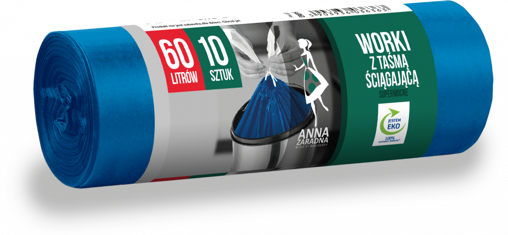 Worki na śmieci Anna Zaradna, na odpady zmieszane, supermocne, 60l, 10 sztuk, niebieski