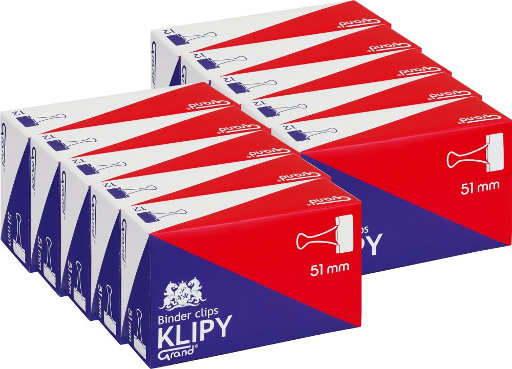 10x Klip biurowy Grand, 51 mm, 12 sztuk, czarny