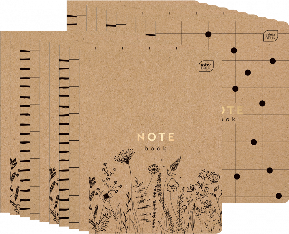 20x Zeszyt gładki Interdruk HS Kraft, A5, 60 kartek, mix wzorów