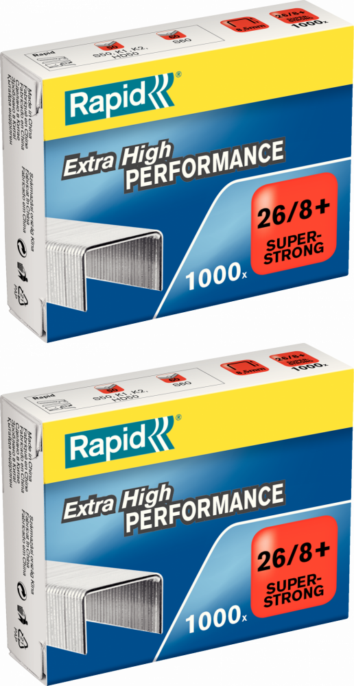 2x Zszywki Rapid Super Strong, 26/8+ 1M, 1000 sztuk, srebrny