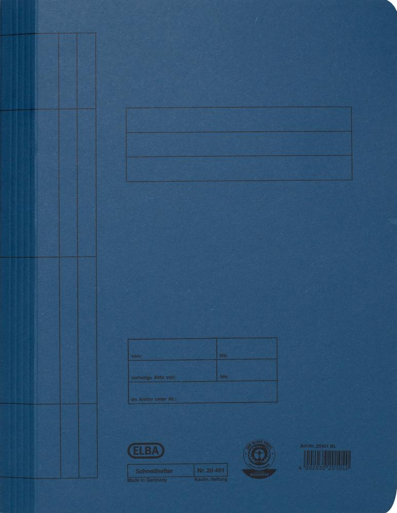 Skoroszyt kartonowy bez oczek Elba, A4, do 100 kartek, 250g/m2, niebieski